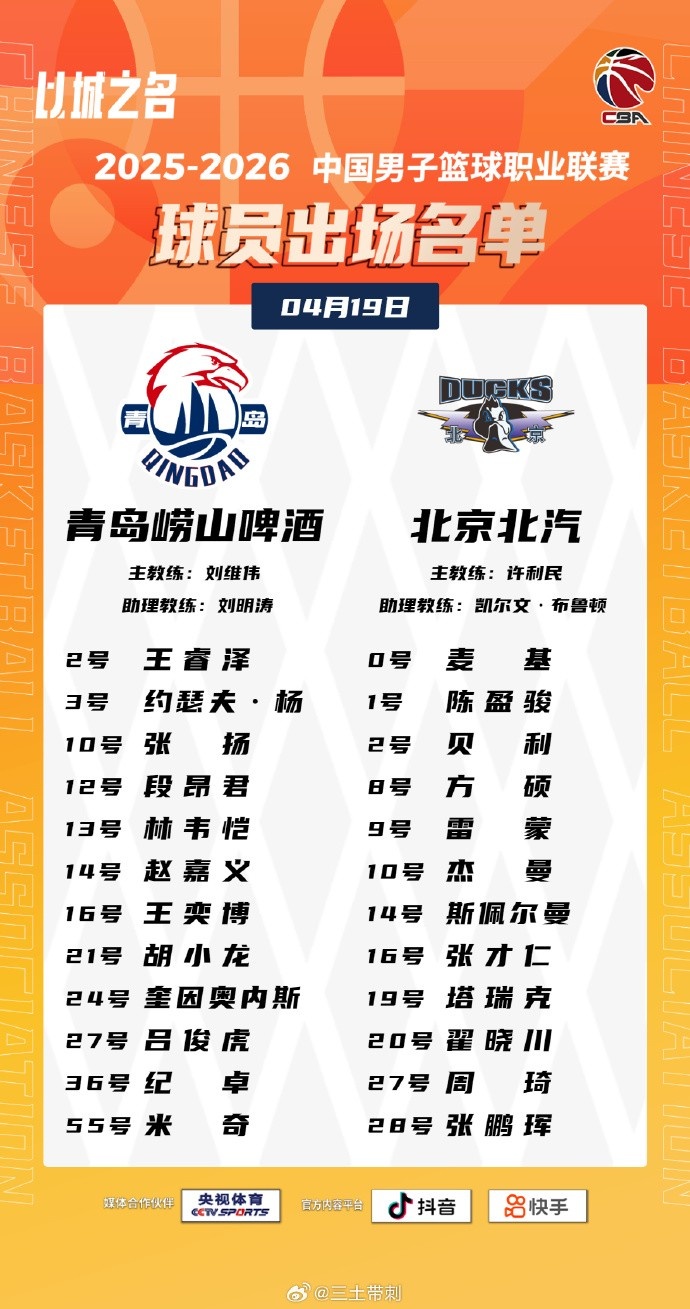 kaiyun网站-青岛VS北京大名单：基诺内斯将迎首秀 麦基&amp;周琦出战 范子铭轮休